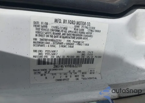 2008 Mercury Grand Marquis Gs z USA, uszkodzony, nr VIN 2MEFM74V98X632701